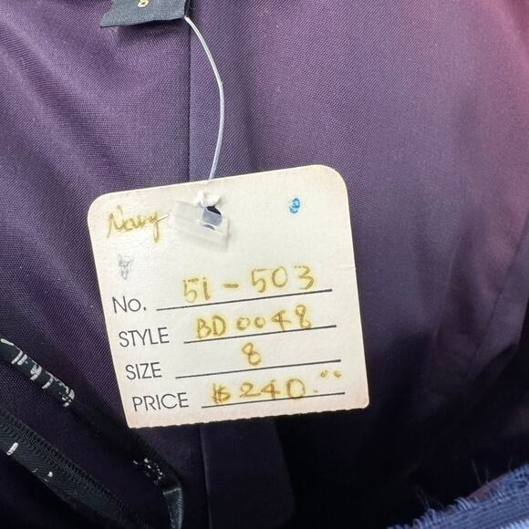 Vintage Nicole Miller Gown Dress 8 Navy Blue Satin Button Back Y2K Prom Formal - Picture 11 of 11